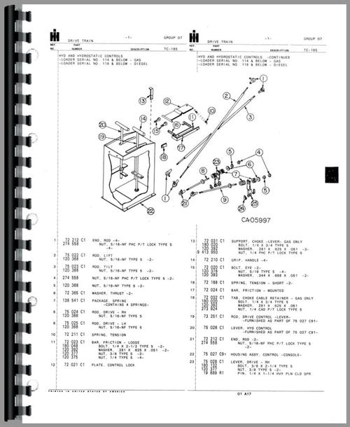 Parts Manual for International Harvester 4140 Compact Skid Steer Loader Sample Page From Manual