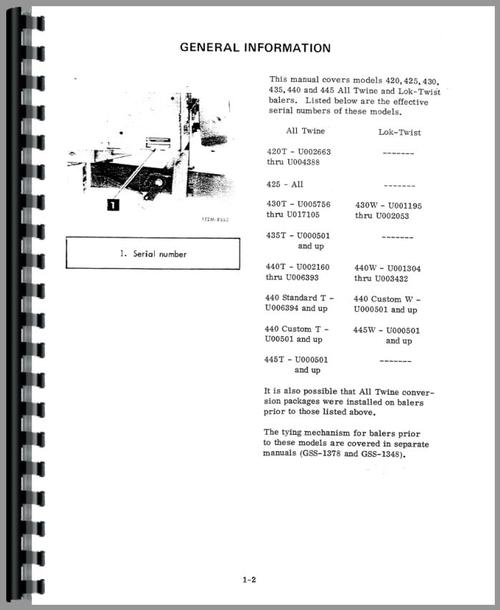 Service Manual for International Harvester 425 Baler Sample Page From Manual