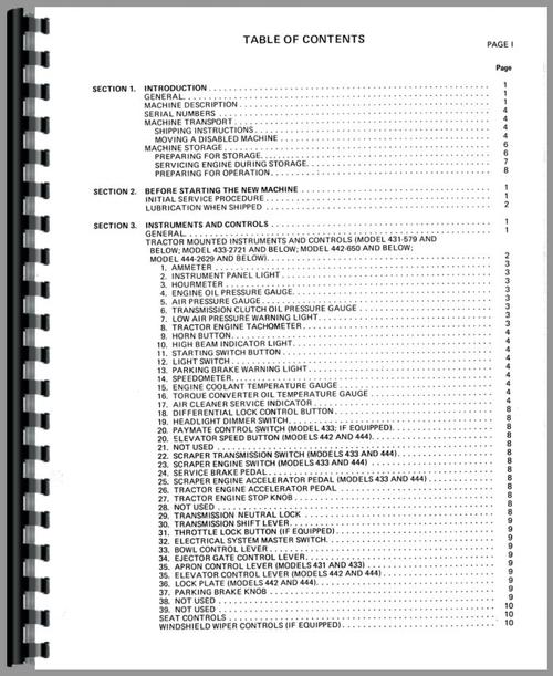 Operators Manual for International Harvester 431 Pay Scraper Sample Page From Manual