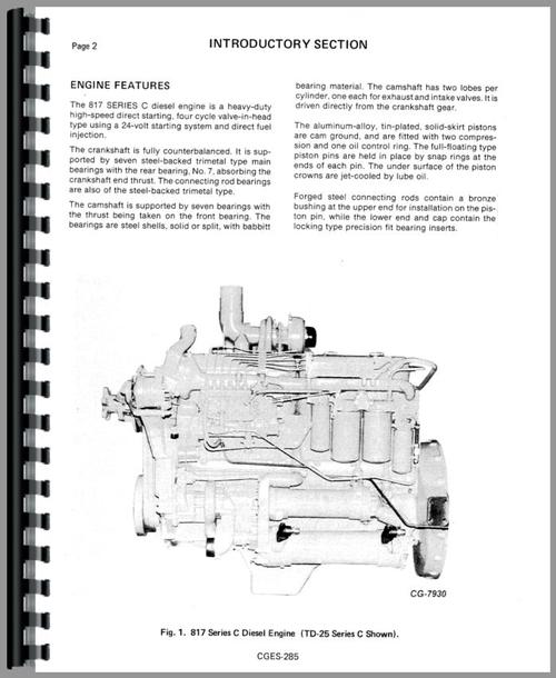 Service Manual for International Harvester 433 Pay Scraper Engine Sample Page From Manual