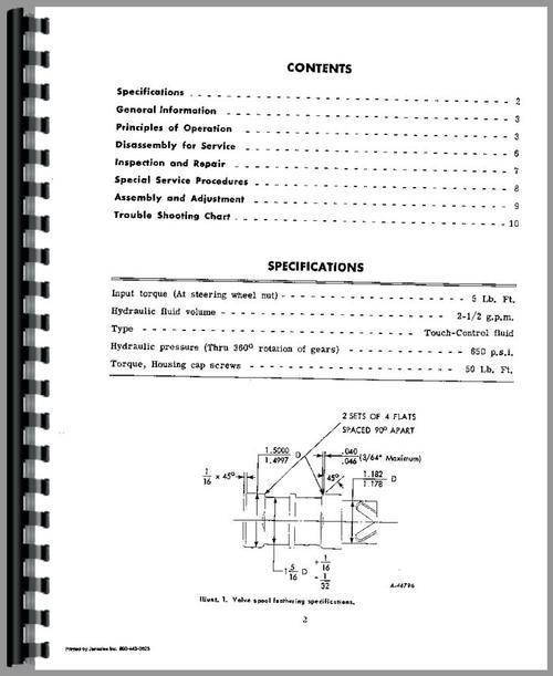 Service Manual for International Harvester 450 Tractor Behlen Power Steering Sample Page From Manual