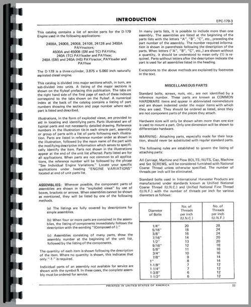 Parts Manual for International Harvester 4500A Forklift Engine Sample Page From Manual