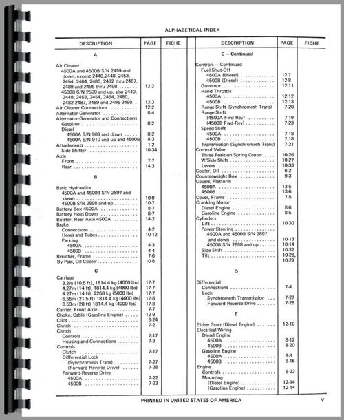 Parts Manual for International Harvester 4500A Forklift Sample Page From Manual