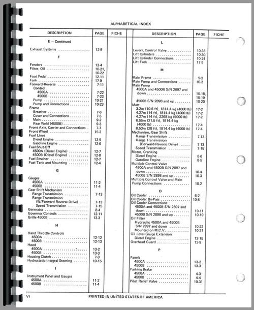Parts Manual for International Harvester 4500A Forklift Sample Page From Manual