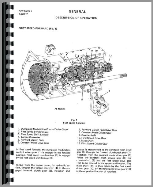 Service Manual for International Harvester 4500A Forklift Torque Transmission Sample Page From Manual