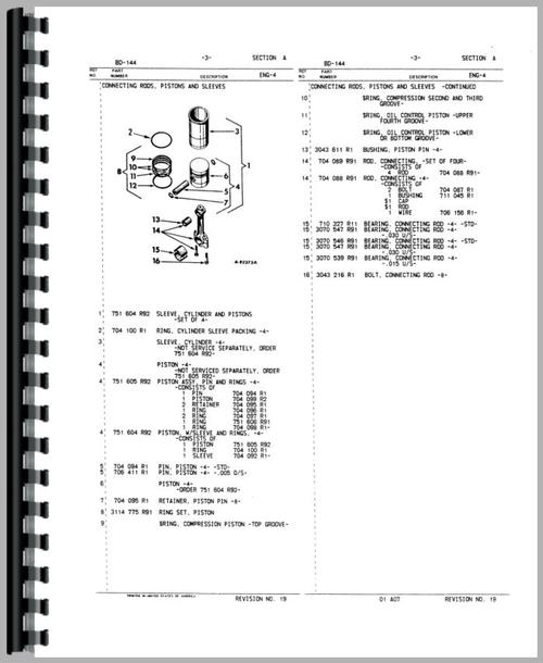 Parts Manual for International Harvester 454 Tractor Engine Sample Page From Manual