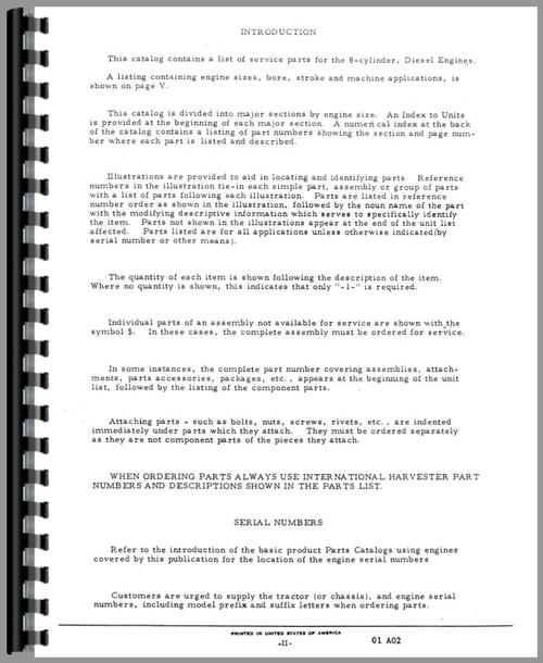 Parts Manual for International Harvester 4568 Tractor Engine Sample Page From Manual