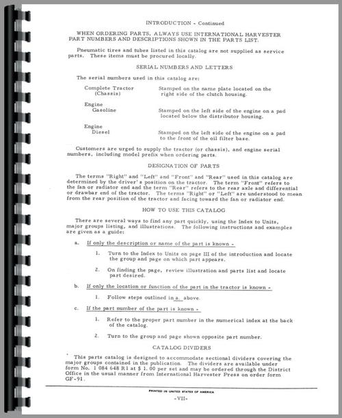 Parts Manual for International Harvester 464 Tractor Sample Page From Manual