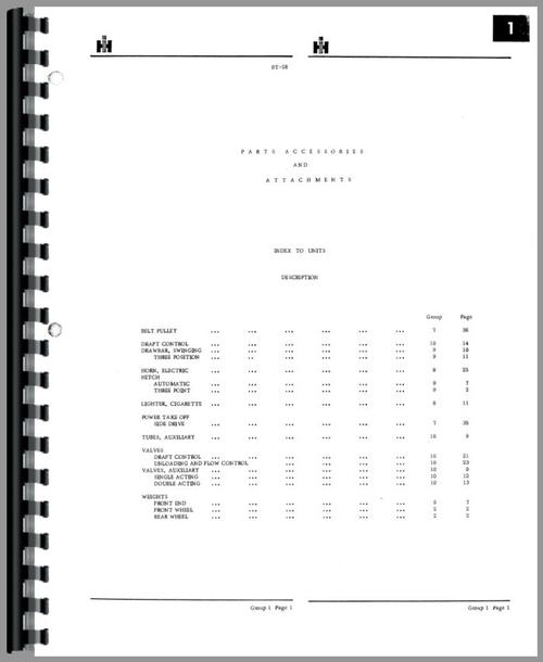 Parts Manual for International Harvester 474 Tractor Sample Page From Manual