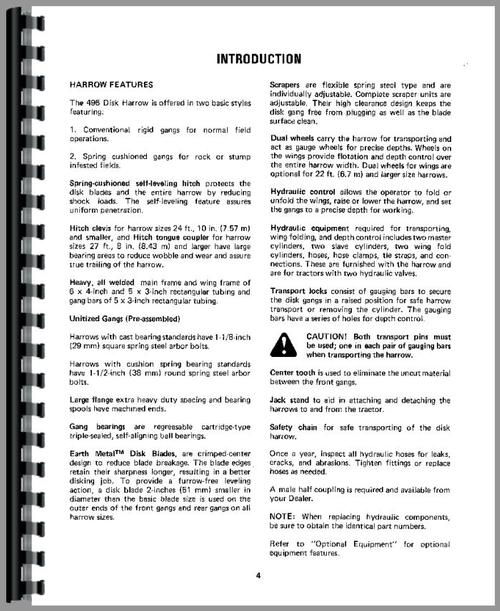 Operators Manual for International Harvester 496 Disc Harrow Sample Page From Manual