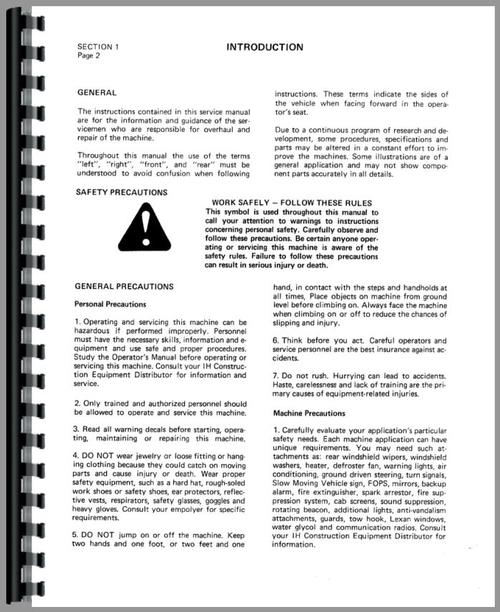Service Manual for International Harvester 510C Front End Loader Sample Page From Manual