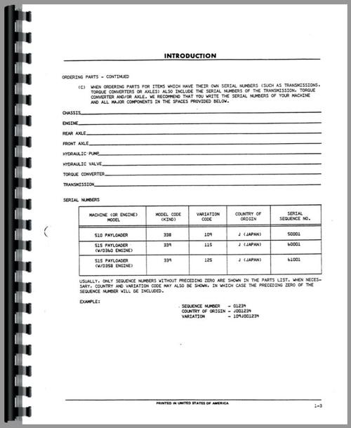 Parts Manual for International Harvester 515 Front End Loader Sample Page From Manual