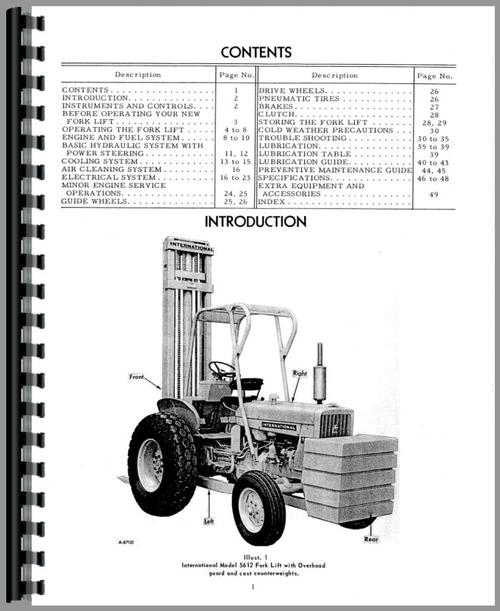 Operators Manual for International Harvester 5414 Forklift Sample Page From Manual