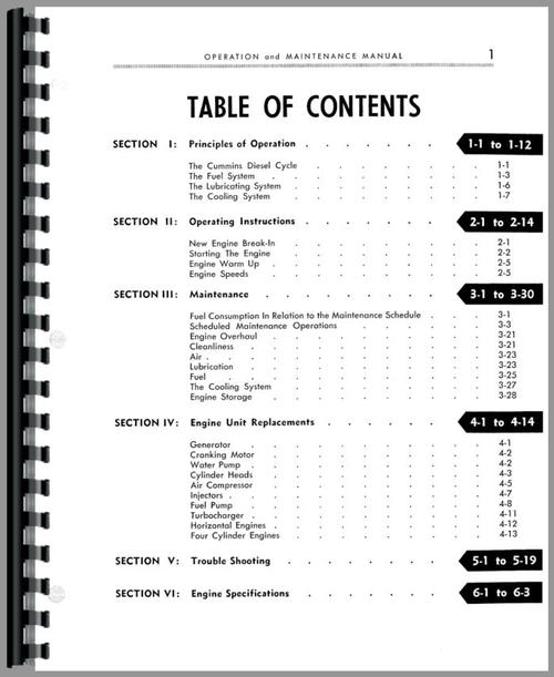 Operators Manual for International Harvester 55 Payscraper Cummins Engine Sample Page From Manual