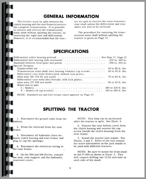Service Manual for International Harvester 600 Tractor Transmission & Final Drive Sample Page From Manual