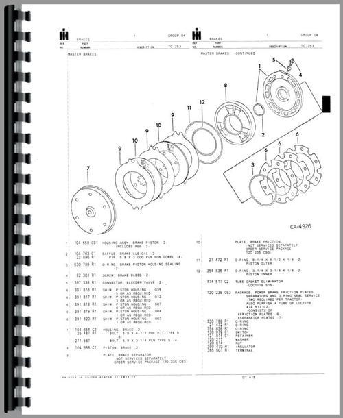 Parts Manual for International Harvester 6388 Tractor Sample Page From Manual