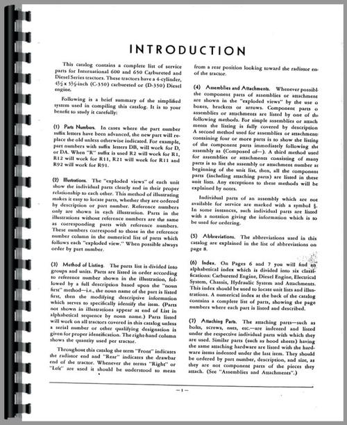 Parts Manual for International Harvester 650 Tractor Sample Page From Manual
