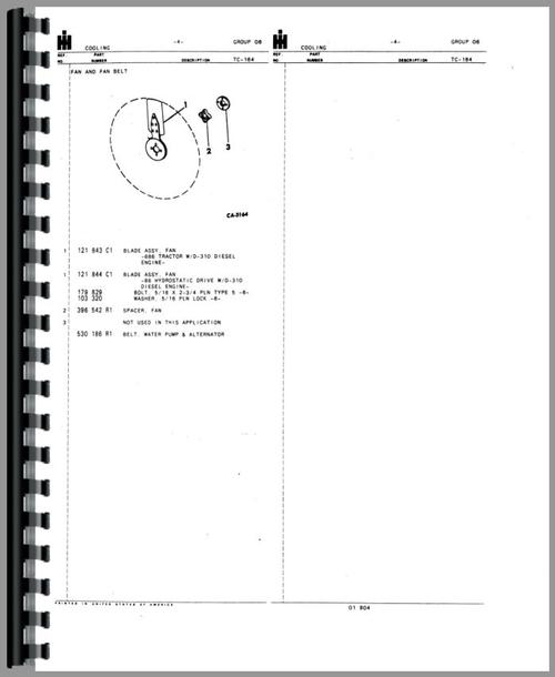 Parts Manual for International Harvester 686 Tractor Sample Page From Manual