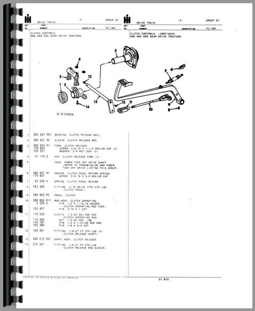 Parts Manual for International Harvester 70 Hydro Tractor Sample Page From Manual