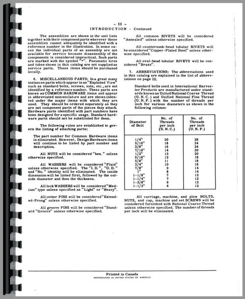 Parts Manual for International Harvester 91 Combine Sample Page From Manual