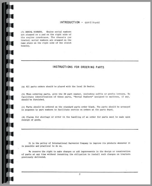 Parts Manual for International Harvester B-275 Tractor Sample Page From Manual