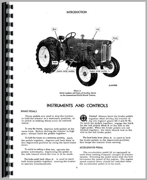 Operators Manual for International Harvester B-414 Tractor Sample Page From Manual