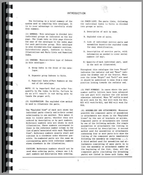 Parts Manual for International Harvester B-450 Tractor Sample Page From Manual