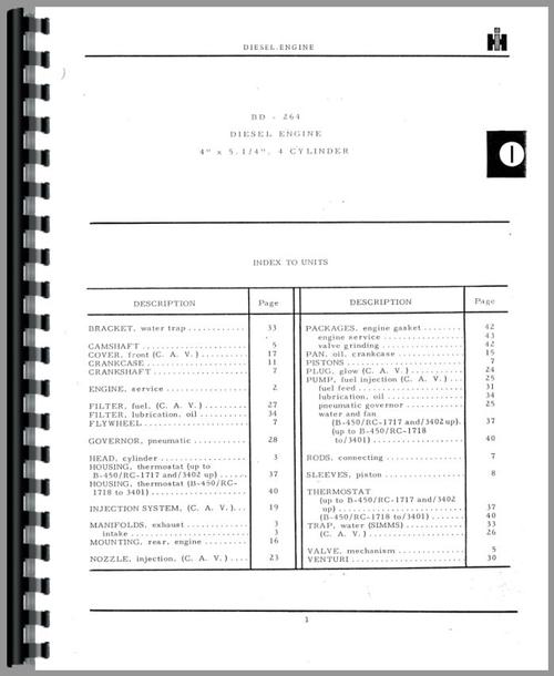Parts Manual for International Harvester B-450 Tractor Sample Page From Manual