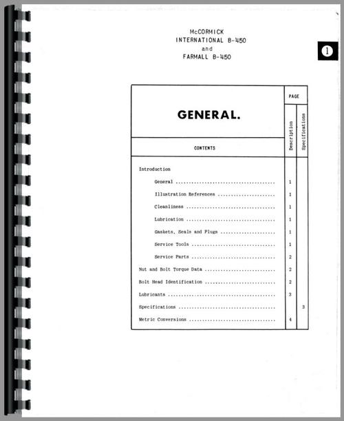 Service Manual for International Harvester B-450 Tractor Sample Page From Manual