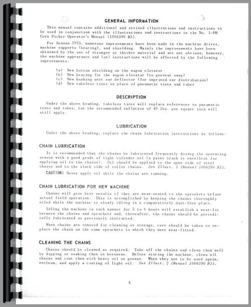 Operators Manual for International Harvester 1-PR Corn Pickers Sample Page From Manual