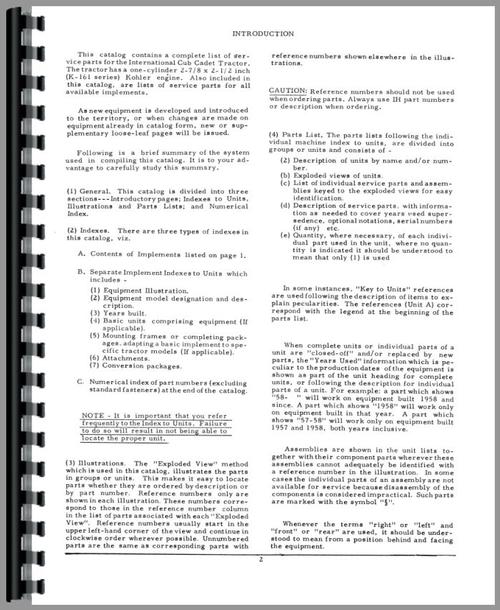 Parts Manual for International Harvester Cub Cadet Lawn & Garden Tractor Sample Page From Manual