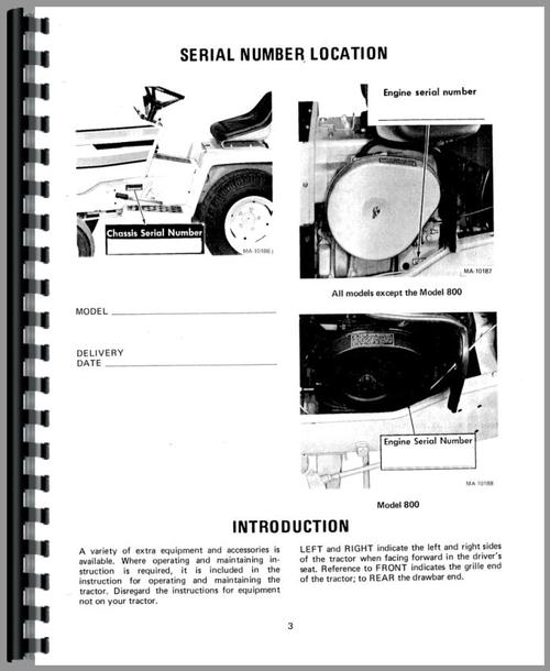 Operators Manual for International Harvester Cub Cadet 1000 Lawn & Garden Tractor Sample Page From Manual