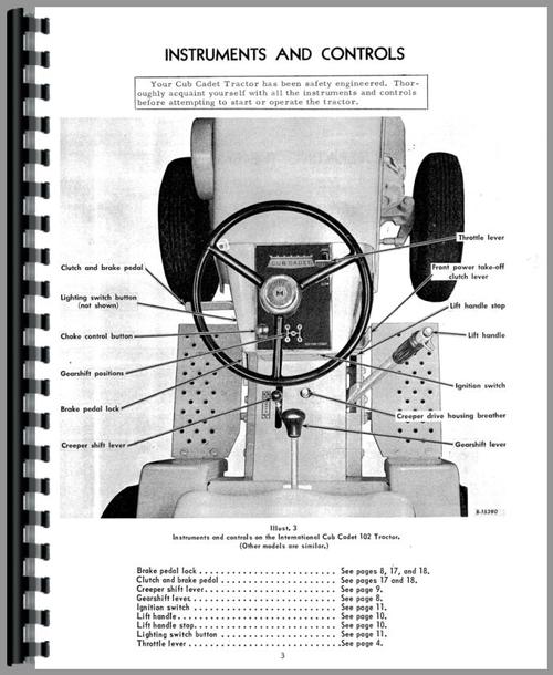 Operators Manual for International Harvester Cub Cadet 102 Lawn & Garden Tractor Sample Page From Manual
