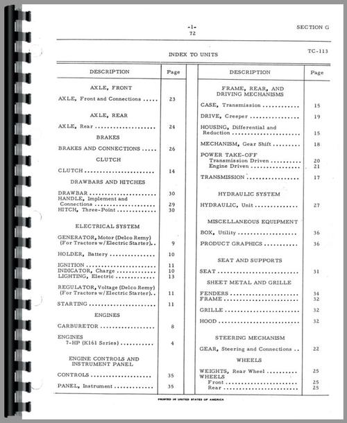Parts Manual for International Harvester Cub Cadet 105 Lawn & Garden Tractor Sample Page From Manual
