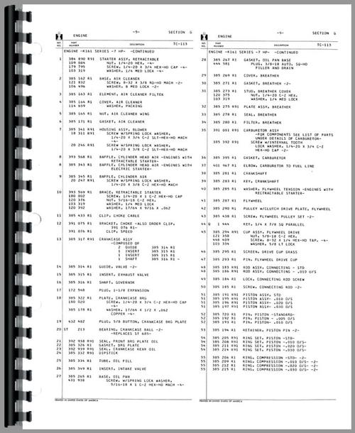 Parts Manual for International Harvester Cub Cadet 105 Lawn & Garden Tractor Sample Page From Manual