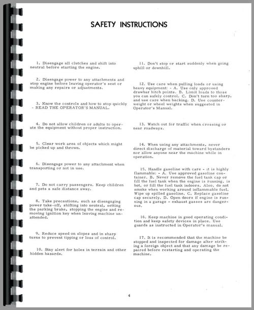 Operators Manual for International Harvester Cub Cadet 106 Lawn & Garden Tractor Sample Page From Manual