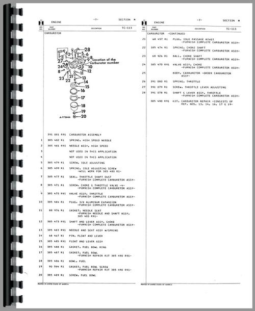 Parts Manual for International Harvester Cub Cadet 107 Lawn & Garden Tractor Sample Page From Manual
