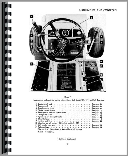 Operators Manual for International Harvester Cub Cadet 108 Lawn & Garden Tractor Sample Page From Manual