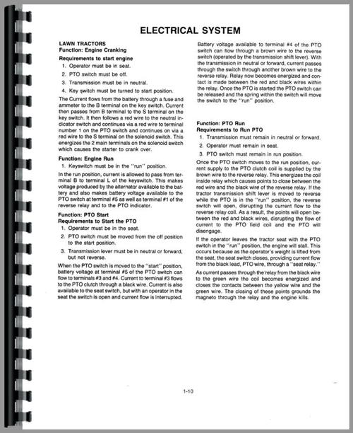 Service Manual for International Harvester Cub Cadet 1105 Lawn & Garden Tractor Sample Page From Manual