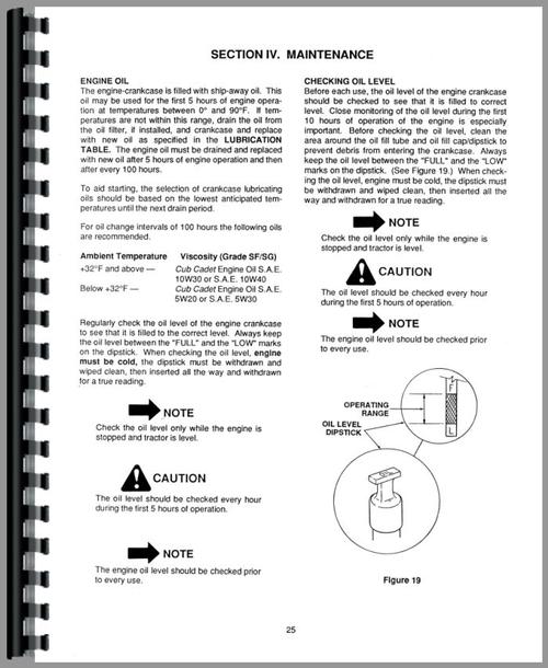Operators Manual for International Harvester Cub Cadet 2130 Lawn & Garden Tractor Sample Page From Manual