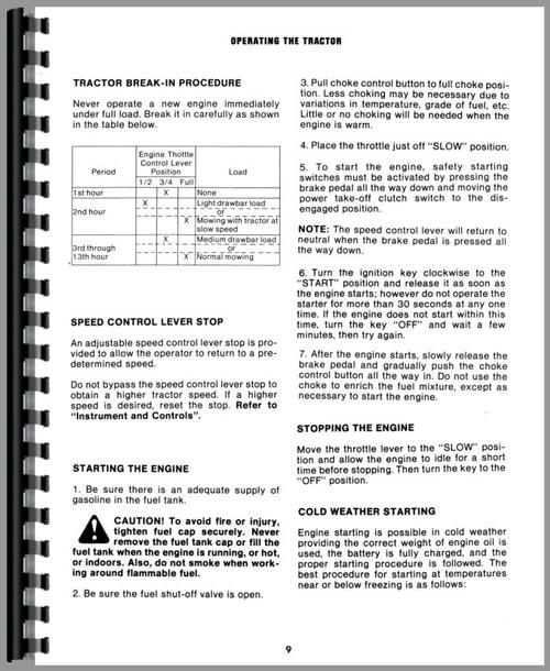 Operators Manual for International Harvester Cub Cadet 682 Lawn & Garden Tractor Sample Page From Manual