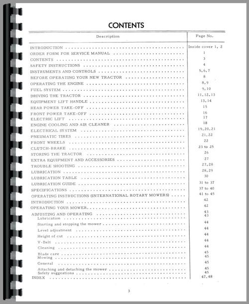 Operators Manual for International Harvester Cub Cadet 73 Lawn & Garden Tractor Sample Page From Manual