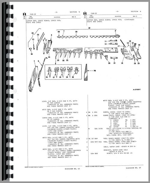 Parts Manual for International Harvester Cub Lo-Boy Tractor 22 Sickle Bar Mower Sample Page From Manual