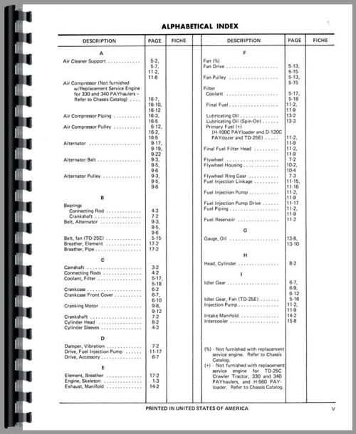Parts Manual for International Harvester DTI817C Engine Sample Page From Manual