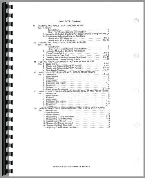 Service Manual for International Harvester H-100C Front End Loader Diesel Pump Sample Page From Manual