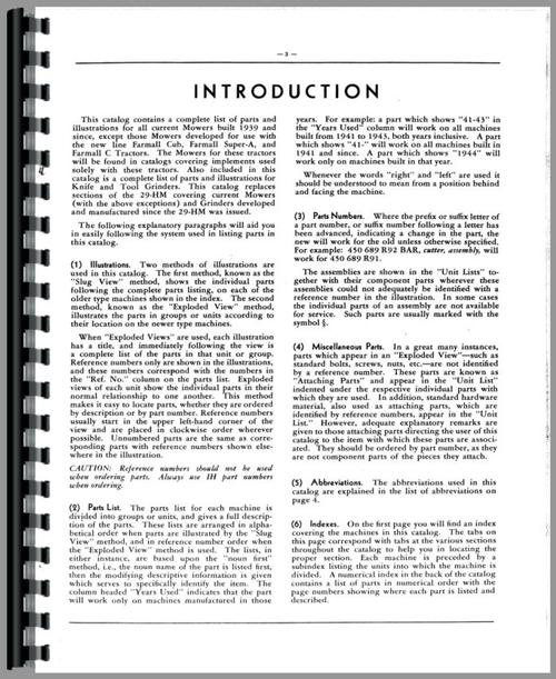 Parts Manual for International Harvester Hand&Foot and Power Sickle Knife Sharpeners Mower Sample Page From Manual