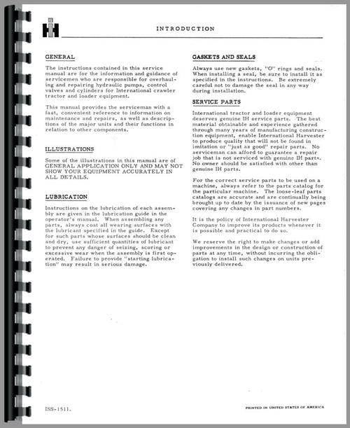 Service Manual for International Harvester Hydraulic Pumps Tractor Sample Page From Manual