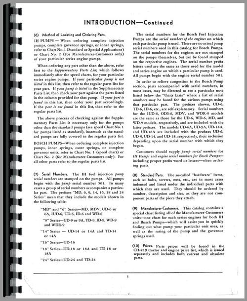 Parts Manual for International Harvester MD Tractor Diesel Pump Sample Page From Manual