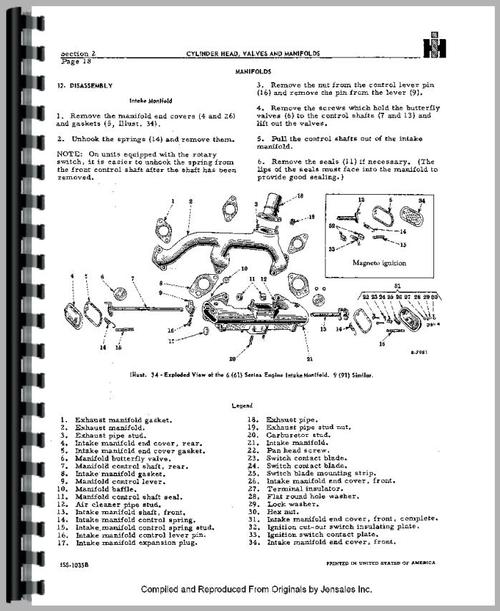 Service Manual for International Harvester Super WD6TA Tractor Engine Sample Page From Manual