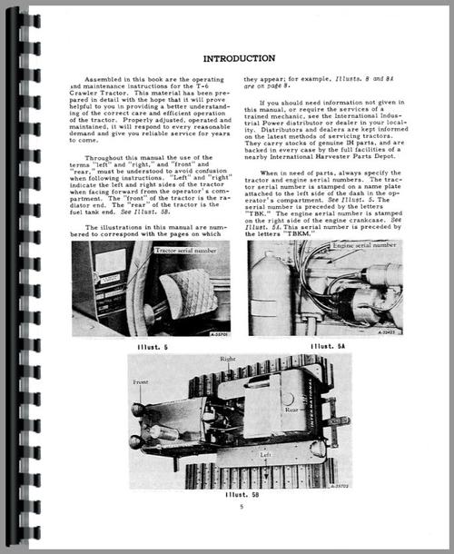Operators Manual for International Harvester T6 Crawler Sample Page From Manual